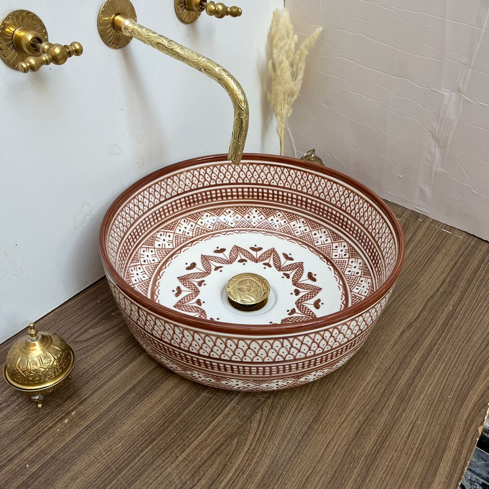 Lavabo Artigianale Multicolor Oro — Ceramica Marocchina