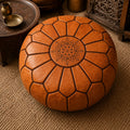 Pouf Marocchino in Pelle Artigianale – Arancio Terracotta