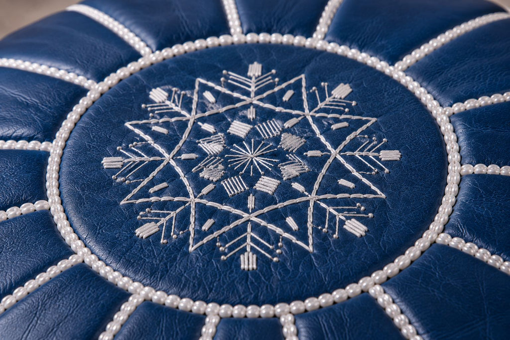 Pouf Marocchino in Pelle Artigianale – Blu Navy