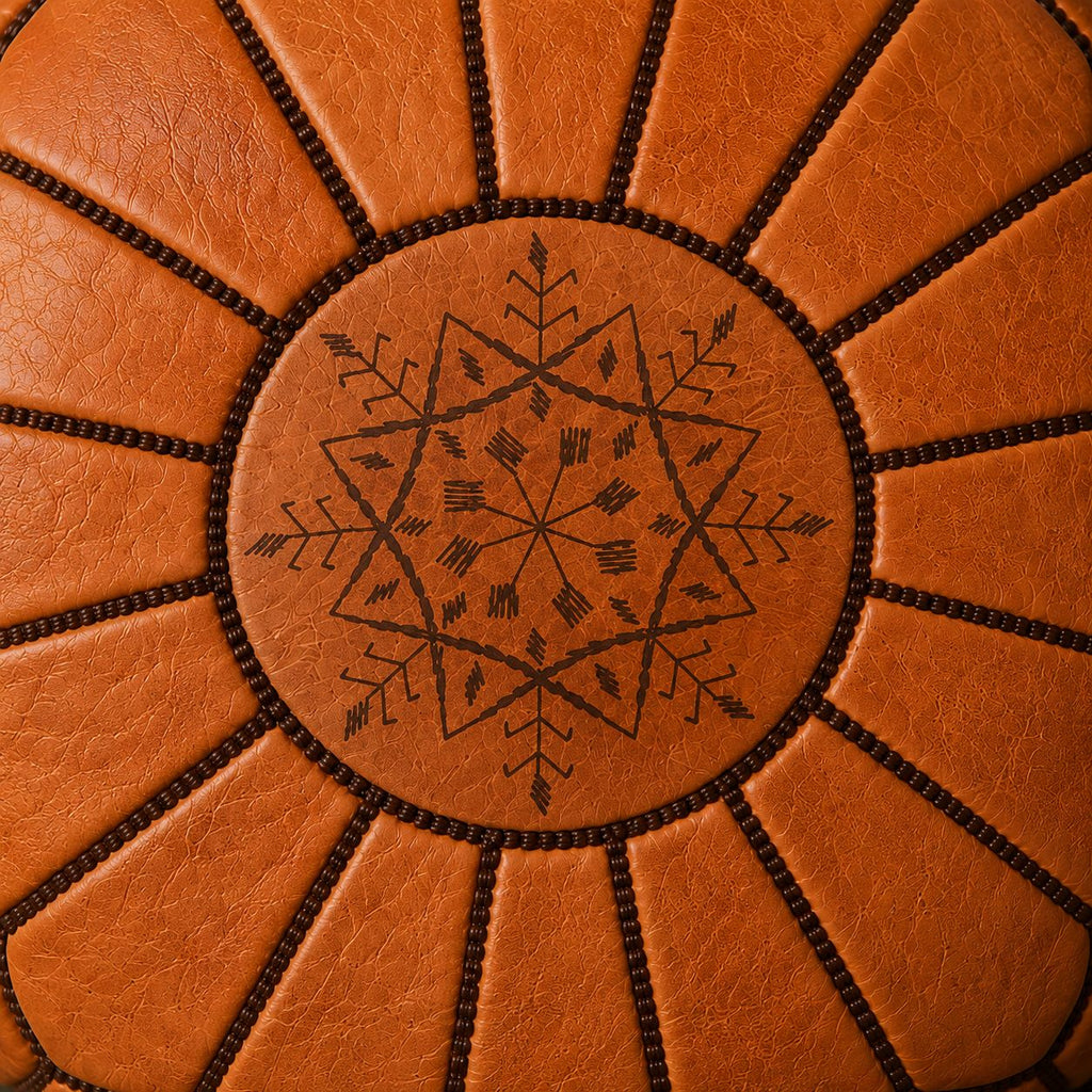 Pouf Marocchino in Pelle Artigianale – Arancio Terracotta