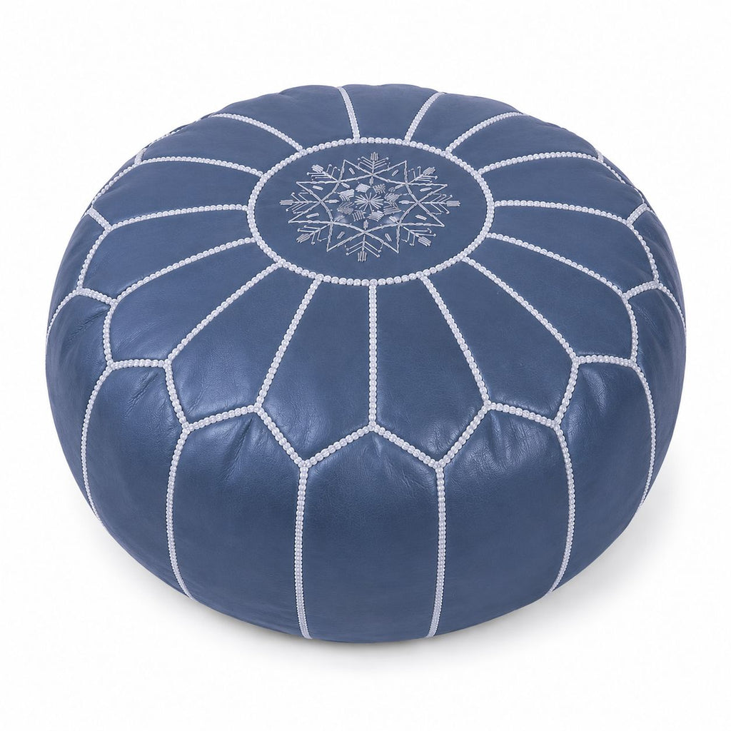 Pouf Marocchino in Pelle Artigianale – Blu Navy