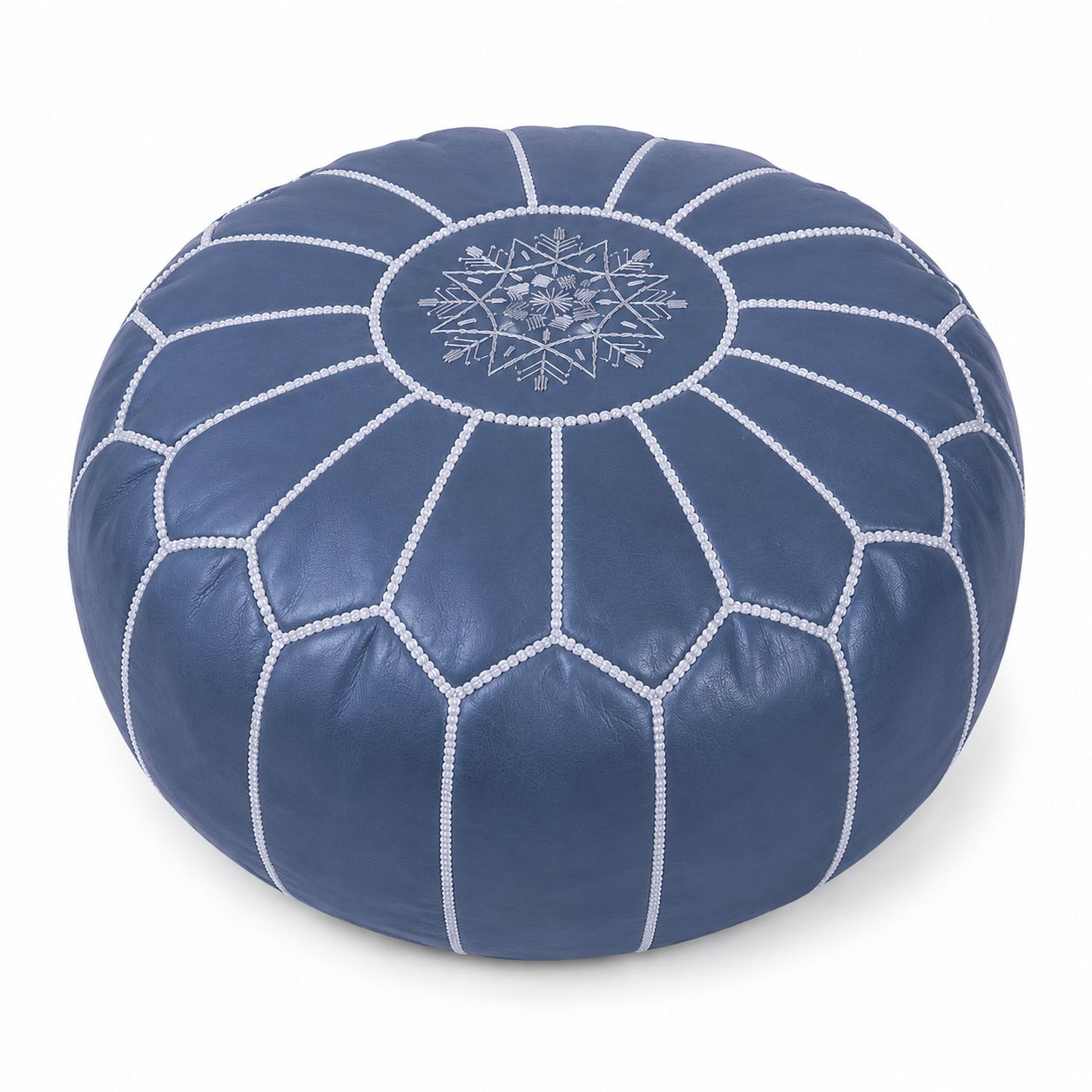 Pouf Marocchino in Pelle Artigianale – Blu Navy