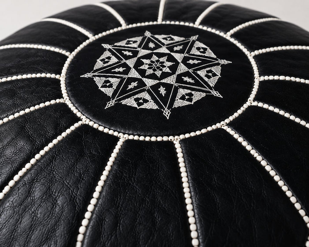 Pouf Marocchino in Pelle Artigianale – Nero