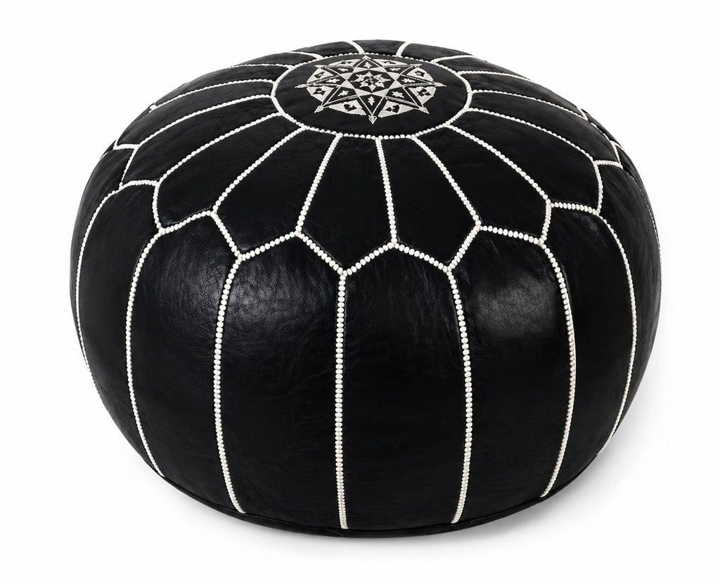 Pouf Marocchino in Pelle Artigianale – Nero
