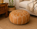 Pouf Marocchino in Pelle Artigianale – Giallo Ocra