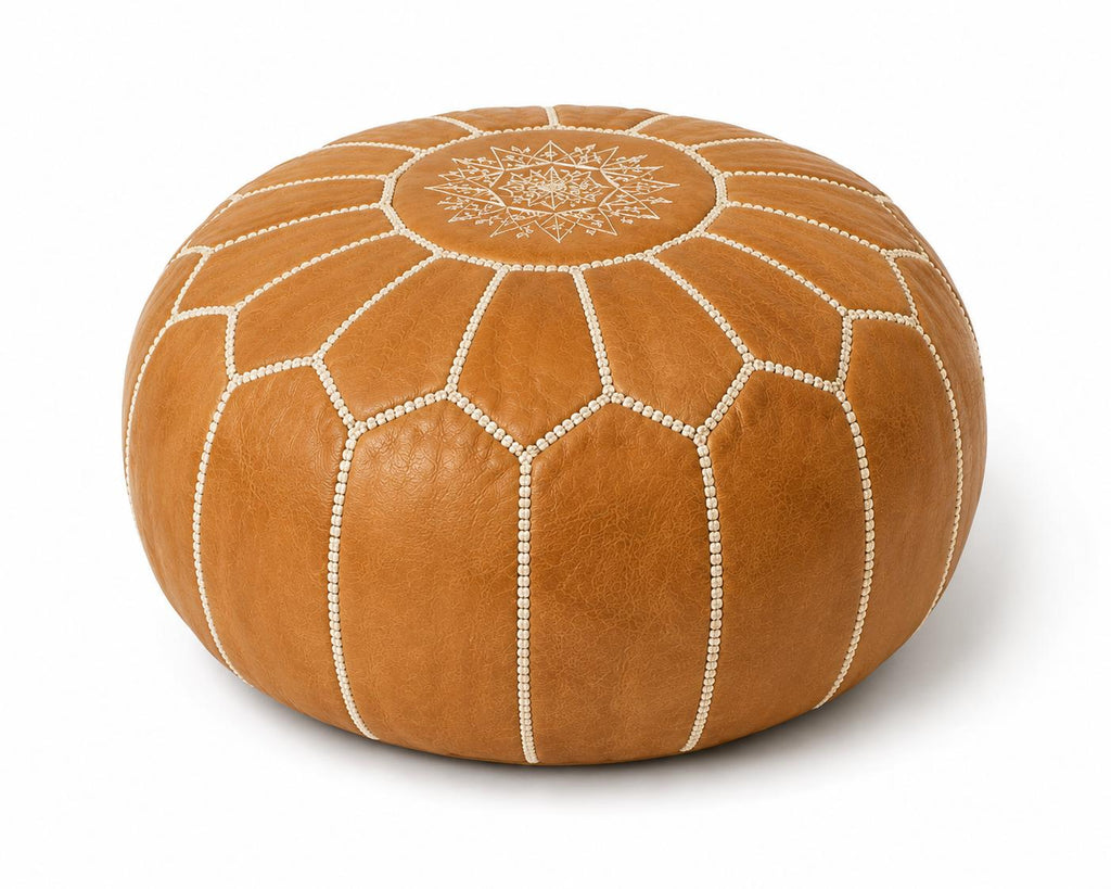 Pouf Marocchino in Pelle Artigianale – Giallo Ocra