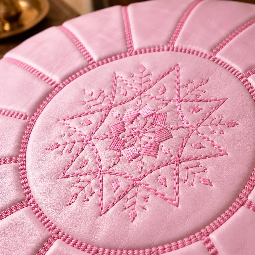 Pouf Marocchino in Pelle Artigianale – Rosa