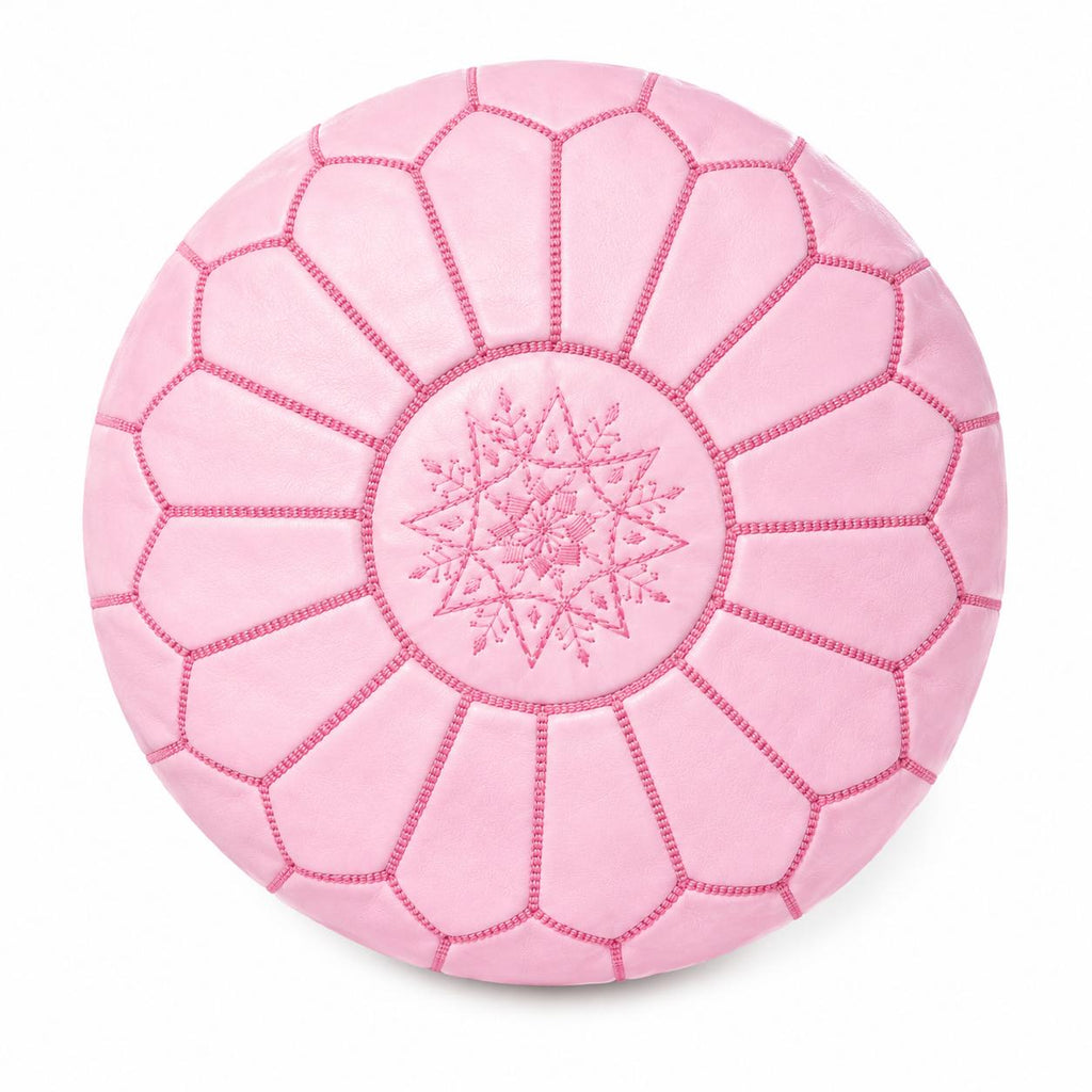 Pouf Marocchino in Pelle Artigianale – Rosa