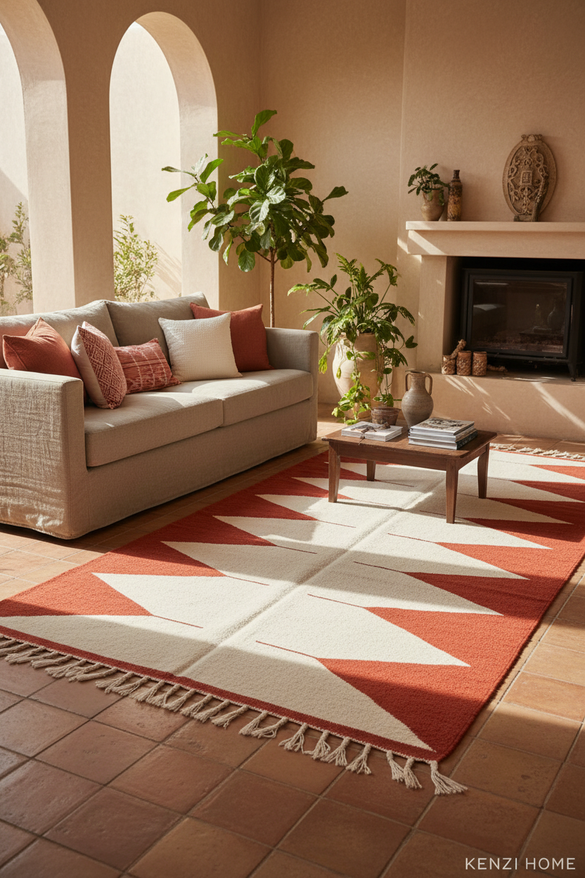 AZUL Tappeto Berbero Kilim Terracotta Avorio - ambientato