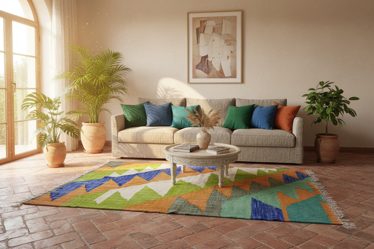 IZRI Tappeto Berbero Kilim Triangoli - ambientato