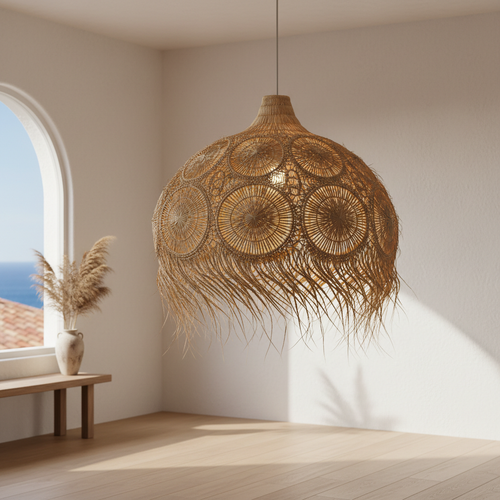 Lampadario Paglia Naturale intrecciato a mano