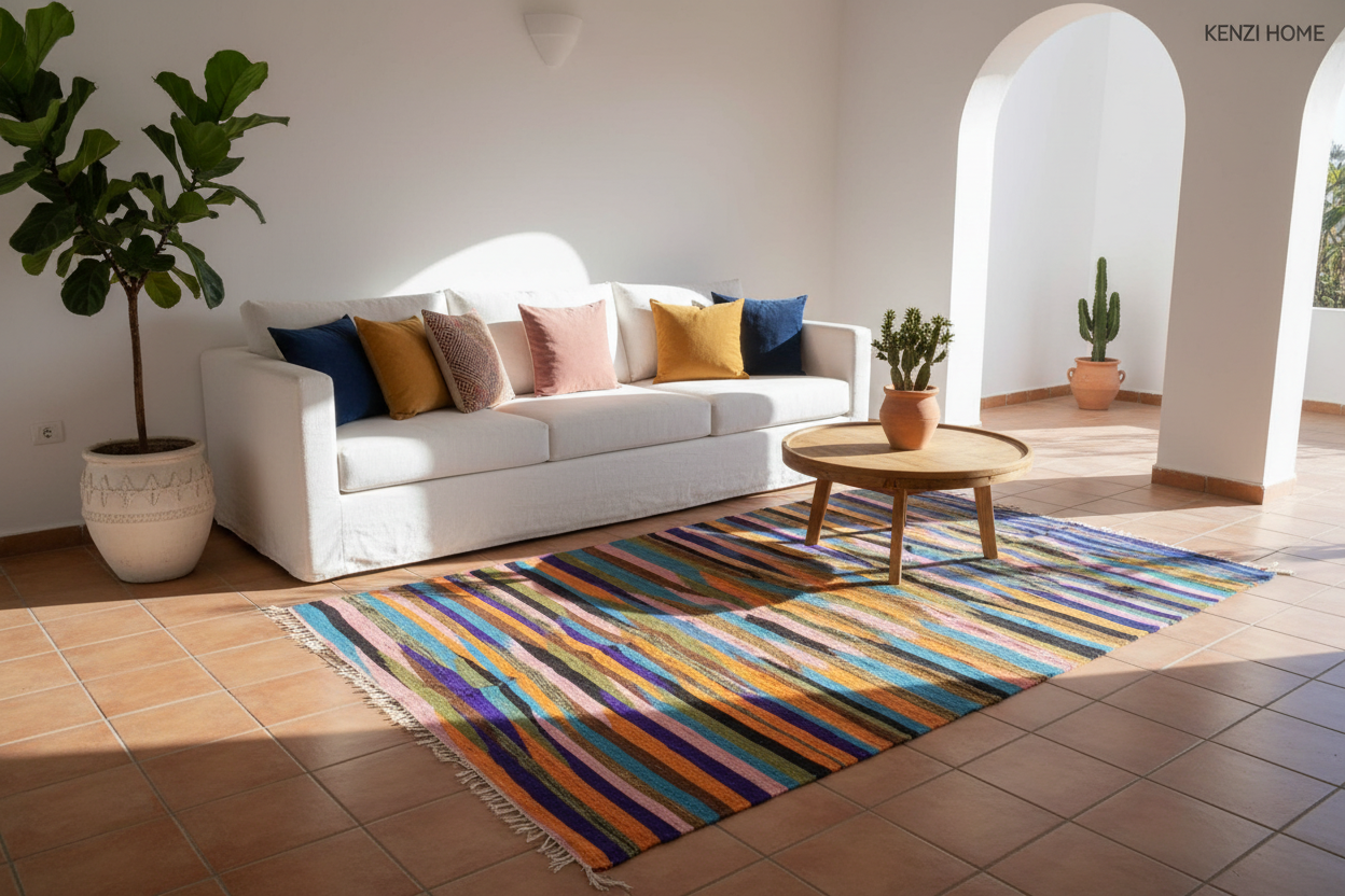 TAFSUT Tappeto Berbero Kilim Righe Multicolor - ambientato