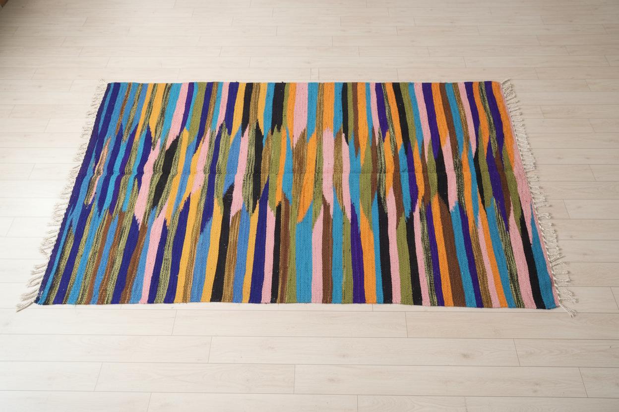 TAFSUT Tappeto Berbero Kilim Righe Multicolor - flat lay