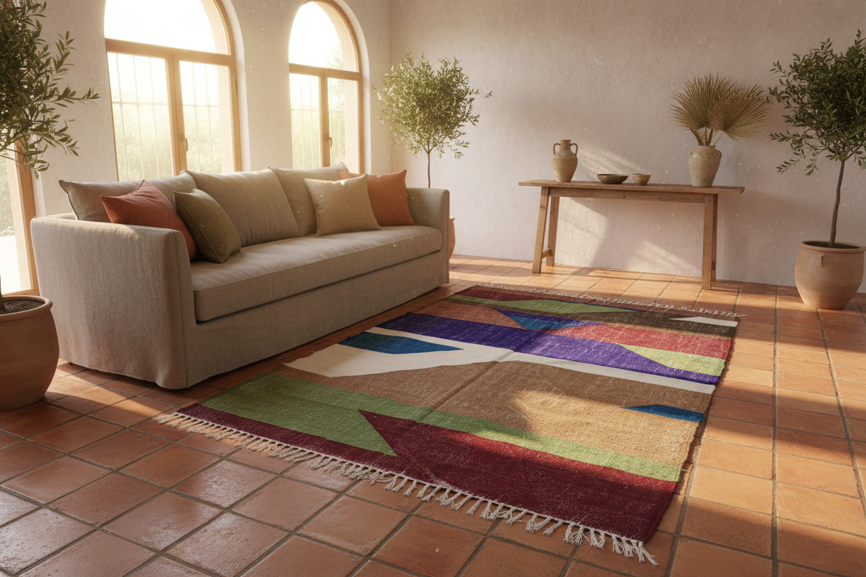 TIZIRI Tappeto Berbero Kilim Multicolor - ambientato