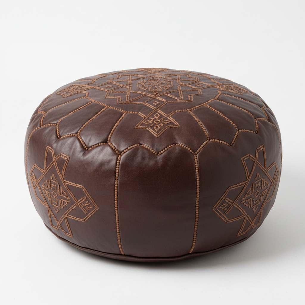 Pouf Cuoio Marrone marocchino artigianale