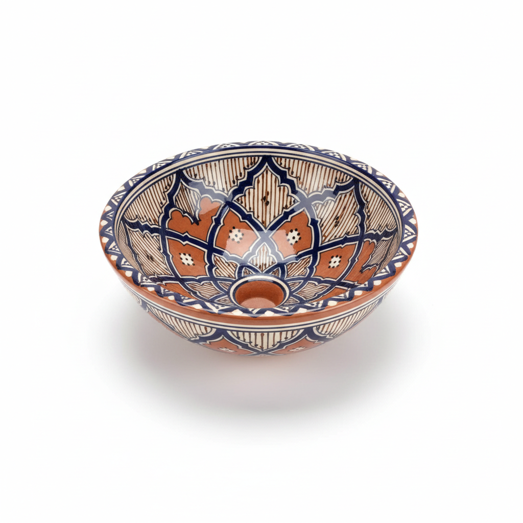 Lavabo Terracotta Ovale Blu e Bianco dipinto a mano smaltato