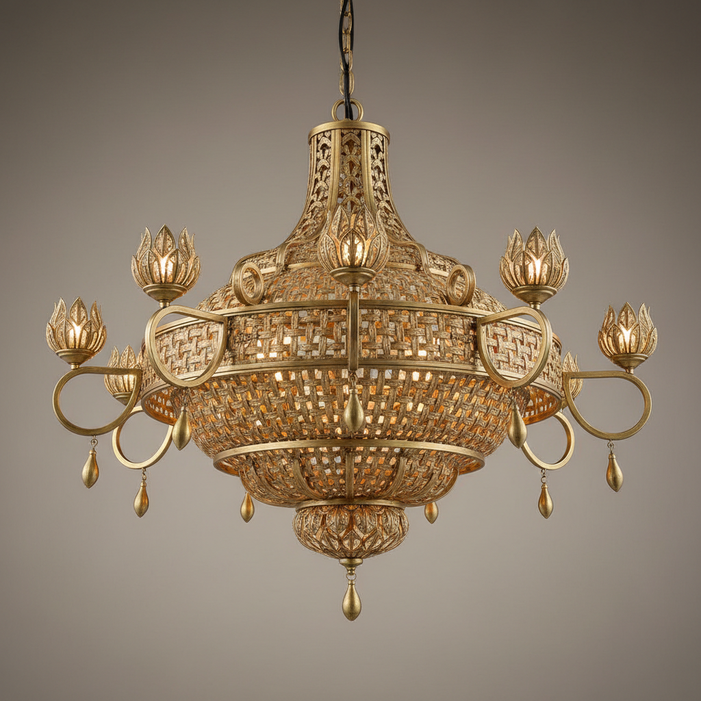 Lampadario Ottone Intrecciato artigianale oro antico