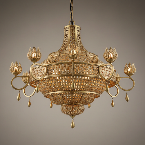 Lampadario Ottone Intrecciato artigianale oro antico
