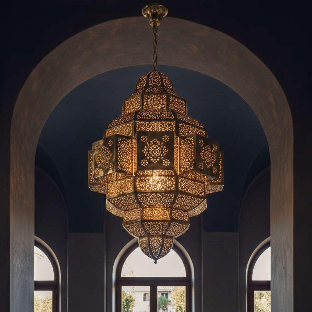 Lampadario Ottone Marrakech - artigianato in ottone con motivi geometrici traforati