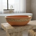 Lavabo Terracotta Grande Arabesco - ceramica dipinta a mano con fascia arabesca in oro, ocra e bianco avorio