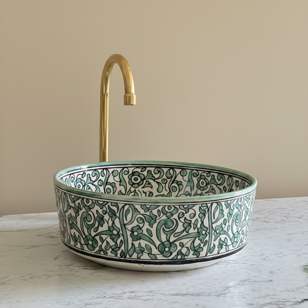 Lavabo KENZMEDINA - Verde Oliva e Oro
